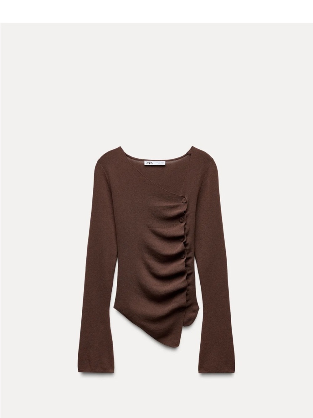 Zara Brown Asymmetric Ruched Knit Top